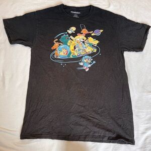Men's Nickelodeon 90's Shows Space Theme Black Graphic T-Shirt